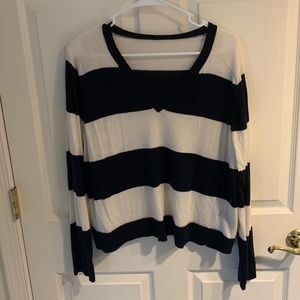Club Monaco Navy/White Light Striped Sweater (L)